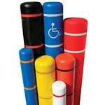 A Collection of Colorful Poles Featuring a Wheelchair Symbol