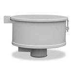 A White Metal Trash Can Positioned Against a Plain White Background