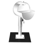 A White Metal Pedestal Supported by a Sleek Black Base